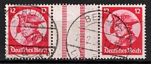 1933 12pf Third Reich, Germany, Gutter Pair, Zusammendrucke (Mi. WZ 10, Canceled, Signed, CV $160)