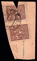 1919 Vapniarka postmarks on piece with Odessa 3k Type 2 and 20 Shahiv, Ukrainian Tridents, Ukraine