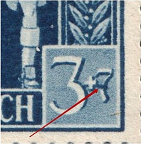 1942 3pf Third Reich, Germany (Mi. 820 II, Stroke on `7`, Print Error, Signed, CV $140, Canceled)