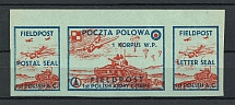 1942 Poland WWII, Field Post, First Polish Army Corp, Se-tenant (Blue Paper)