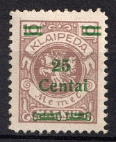 1923 25c on 10m Memel (Klaipeda), Germany (Mi. 214 I e, CV $90, MNH)