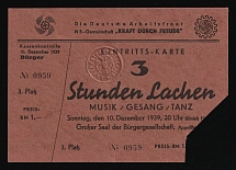 1939 'Three Hours of Laughter', Entry Card, Swastika, Nazi Germany