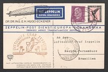 1932 (19 Apr) Germany, Graf Zeppelin airship airmail postcard from Friedrichshafen to Recife (Brazil), Flight to South America 'Friedrichshafen - Recife' (Sieger 150 Ab, CV $120)