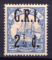 1914 2.5d on 20pf British Occupation of Samoa, German Colonies, Kaiser’s Yacht, Germany (Mi. 8, CV $50)
