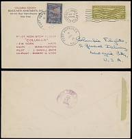 Worldwide Air Post Stamps and Postal History - United States - 1933 (June 10-July 7), First Non-Stop Round Flight to Haiti by ''Columbia'', mixed franking cover, franked by Winged Globe 8c olive bister, specially issued …