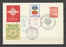 1957 Austria postcard with scouts cinderellas and international spring fair special postmark