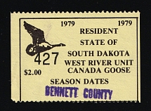 South Dakota State Duck Stamps, United States Hunting Permit Stamps ( 2A6a, Bennett County, CV $750, MNH)