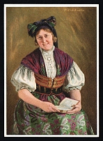 1938 'Sudeten German folk costume. Woman from the Egerland', Propaganda Postcard, Third Reich Nazi Germany