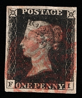 1840 1p 'Black Penny', Great Britain (SG 2, Canceled, CV $450)