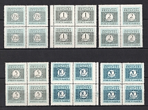 1942 Croatia, NDH, Blocks of Four (Mi. 11 - 16, Full Set, CV $50, MNH)
