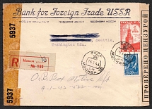 1943 (16 Jan) USSR Russia American and Russian Censored registered cover from Moscow to Seattle via New York, Bank cover