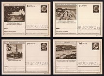 1938-39 Hindenburg, Third Reich, Germany, 4 Postal Cards (Proofs, Druckproben)