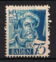 1947 75pf Baden, French Zone of Occupation, Germany (Mi. 11 var, Vertical Roller Lines)