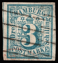 1859 3s Hamburg, German States, Germany (Mi 4, Canceled, CV $190)