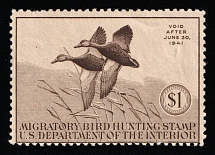 1940 $1 Duck Hunt Permit Stamp, United States (Sc. RW-7, CV $120)