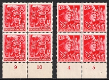 1945 Third Reich, Last Issue, Germany, Blocks of Four (Mi. 909 - 910, Plate Numbers, Margins, Full Set, CV $700, MNH)
