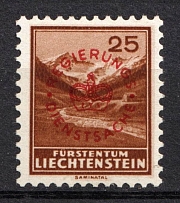 1934-37 25rp Liechtenstein, Official Stamp (Mi. 15 a, Red Overprint, CV $130)