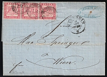 1862 (31 Oct) Baden, German States, Germany, Commercial Cover from Mannheim to Viena, Multiple franked with 3kr (Mi. 18, Blue Oval Handstamp, CV $55)