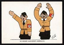 1944 Germany Third Reich, Netherlands Anti Nazi Caricature postcard, Hitler
