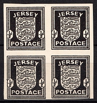1942 1/2d Jersey, German Occupation, Germany, Block of Four (Mi. 1 P, Black Proof, CV $7,800)