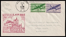 1946 (1 May) 'First Flight USA - Spain', United States, USA, Airmail Cover from Washington to Madrid (Spain), franked with 10c and 20c