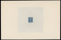Canada - King George V Pictorial issue - 1935, large die proof of 5c in blue on India paper, mounted on sunken card, No. XG-603 at the top, proof size 97x97mm, card size 230x153mm, perfect quality, VF and scarce, NSSC #185dp2, …