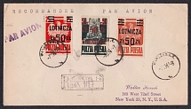 1947 Poland Registered Airmail Cover from Warsaw to New York (USA) franked with Mi. 476, 477a, 477b (Stamps Exchange Control, Communication Ministry handstamp)