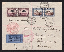 1934 (30 Jun) South West Africa Registered Airmail cover from Windhoek to Munich (Germany) franked with two pairs of Mi #164+165, 166+167 CV $190, with Berlin and Munich airmail handstamp