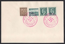 1938 (Oct 8) Letter with Czech postage and cancellation of the day of the liberation of TROPPAU, special red stamp, Occupation of Sudetenland, Germany