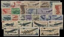 Worldwide Air Post Stamps and Postal History - Soviet Union - 1937-46, Soviet War and Civil Airplanes, three complete sets, the total is 25 stamps, full OG, NH, mostly VF, C.v. $249, Scott #992-1001, C69‑75…