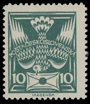 The One Man Collection of Czechoslovakia - Carrier Pigeon issue - 1920, 10h dark green, perforation 13¾, full OG, NH, F/VF, expertized by R. Gilbert, J. Karasek and others, Pofis #145B, C.v. CZK8,000, Scott #66a…