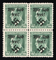 1938 50h Occupation of Rumburg, Sudetenland, Germany, Block of Four (Mi. 7, CV $40, MNH)