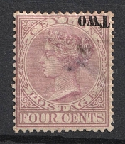 2c Ceylon, British Colonies (MISSED 'cents' + INVERTED Overprint, Print Error)