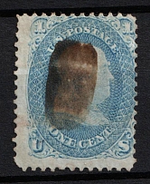 1861 1c Franklin, United States, USA (Scott 63, Pale Blue, DOUBLE Transfer, Canceled, CV $60)