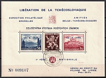 1945 Czechoslovakia, Souvenir Sheet, Philatelic Exhibition in Brussels (Commemorative Cancelletion)