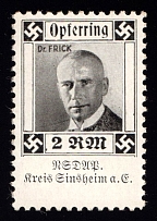 2rm 'Wilhelm Frick', Donation to the 'NSDAP', Swastika, Third Reich Propaganda, Cinderella, Nazi Germany (MNH)