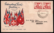 1948 (15 Nov) 'Pan-Pacific Jamboree Scouts', Australia, FDC Cover from and to Ashgrove franked with pair of Mi. 193 (Corner Margin, Sheet Inscription)