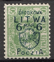 1920 Central Lithuania 6 M (CV $60, Signed)