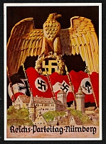 1935 Reich party rally of the NSDAP in Nuremberg, Eagle and Flags over Niirnberg Castle, RARE !