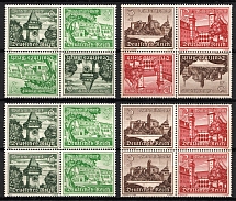 1939 Third Reich, Germany, Tete-beches, Se-tenants, Zusammendrucke, Blocks of Four (Mi. SK 35, SK 36, W 136, W 144, CV $30)