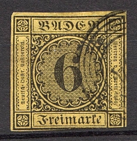 1853-54 Baden Germany 6 Kr (CV $45, Canceled)