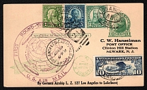 1929 (25 Aug) United States, Graf Zeppelin airship airmail cover from Los Angeles to Newark, 1st Round the World flight 'Los Angeles - Lakehurst' (Sieger 29 A, CV $90)