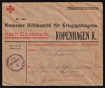 1914-18 POW mail Germany Hammerstein camp censored cover via Russian Moscow Relief Committee in Copenhagen Denmark to Starodub Russia, no postal markings