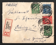 1926 (20 Apr) Weimar Republic, Germany, Registered Cover Strausberg - Oldenburg (Mi. 356, 357, 369)