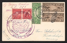 1929 (5 Aug) United States, Graf Zeppelin airship airmail postcard from Ottsvile to Lakehurst, 1st Round the World flight 'Lakehurst - Friedrichshafen' (Sieger 28 A)
