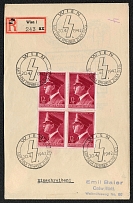 1942 Registered cover franked with block of four B203 and the commemorative cancel for Hitler’s birthday