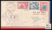 1941 British colonies, First Transpacific Flight, Censored Airmail Cover, Suva (Fiji) - Noumea (New Caledonia) - Long Beach (USA), franked by Mi. 94, 98, 100