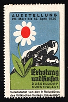 1936 'Exhibition 28 March to 14 April 1936. Recreation and Travel Dusseldorf Kunstpalast Organised By the 9 Travel Agencies of the Völkischer Verlag, Düsseldorf', Propaganda Label Stamp, Third Reich Nazi Germany