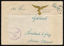 1941 Free franked Feldpost cover with a gold foil Luftwaffe label and a violet Anti-aircraft Battery Letter Stamp