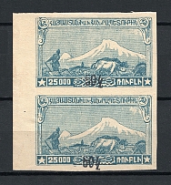 1922 `504`/25000r Armenia Revalued, Russia Civil War (Pair, Imperf, Black Overprint, CV $580, MNH)
